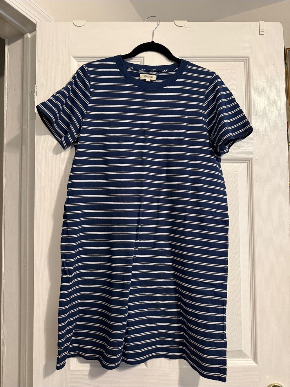Madewell Navy and White Striped Crewneck T-Shirt Dress